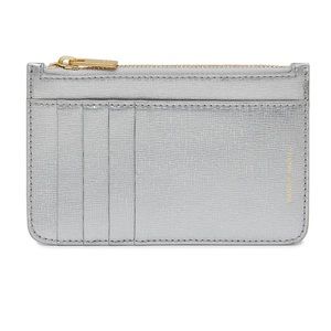 New! Mansur Gavriel Silver Metallic Zip Card Case Wallet SOLD OUT!